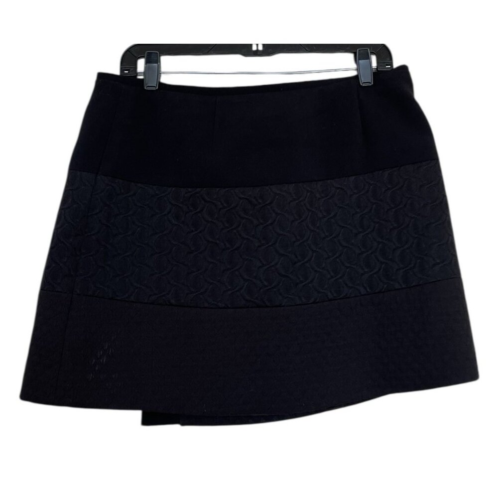 Cabi Asymmetrical Wrap Skirt Medium Black Mini Textured Buttons Short Swathe - Picture 5 of 10
